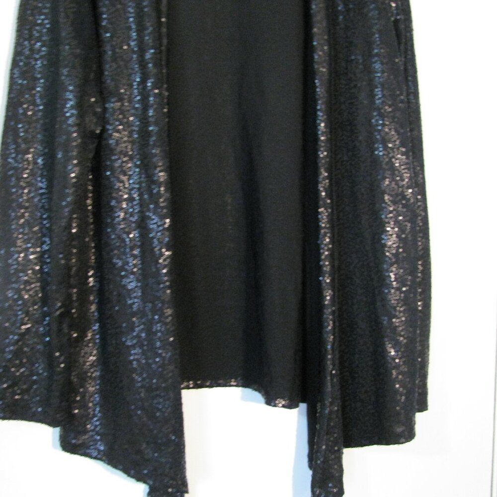 Additions by Chico's Size 3 XXL Black Sequin Kimono Vest Open Front Elegant EUC - Picture 4 of 5